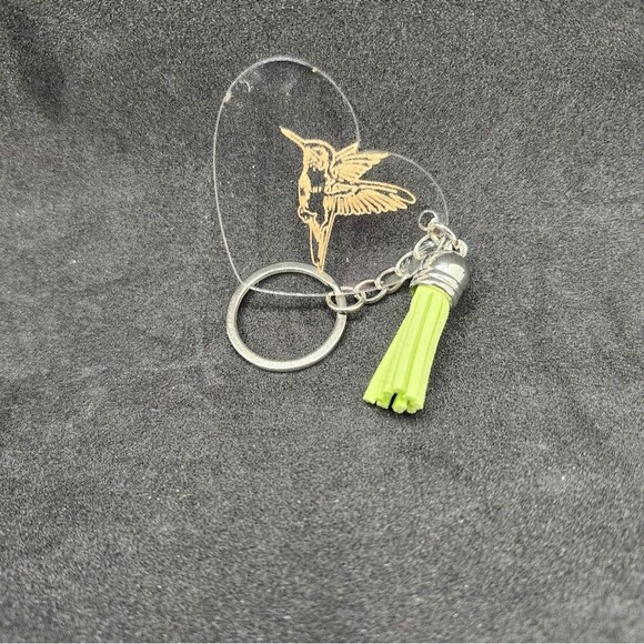 Hand Crafted Keychain Hummingbird Green Silver Bag Charm,  Zipper Pull Tassel - Picture 5 of 9